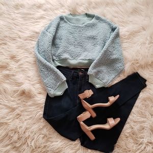 Fuzzy Blue Cozy Crop Sweater